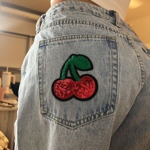 Princess Polly jeans with handmade cherry design. Practically brand new jeans